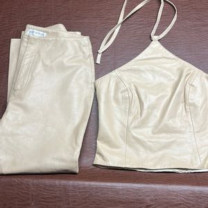 NWOT HUGO BUSCATI leather outfit halter top abd Capri leather pants